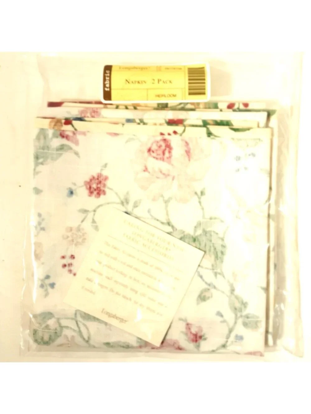 Longaberger Napkins 2 Pack #26778156 Heirloom Cotton Rose Floral 19